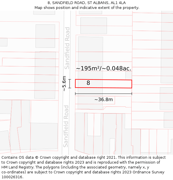 8, SANDFIELD ROAD, ST ALBANS, AL1 4LA: Plot and title map