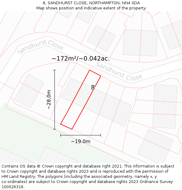8, SANDHURST CLOSE, NORTHAMPTON, NN4 0DA: Plot and title map