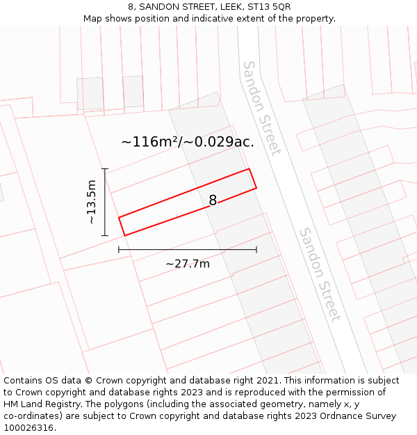 8, SANDON STREET, LEEK, ST13 5QR: Plot and title map