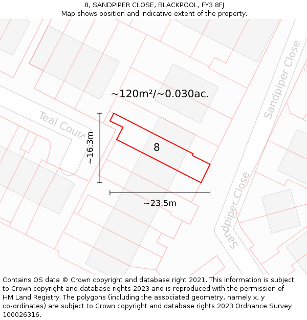 8, SANDPIPER CLOSE, BLACKPOOL, FY3 8FJ: Plot and title map