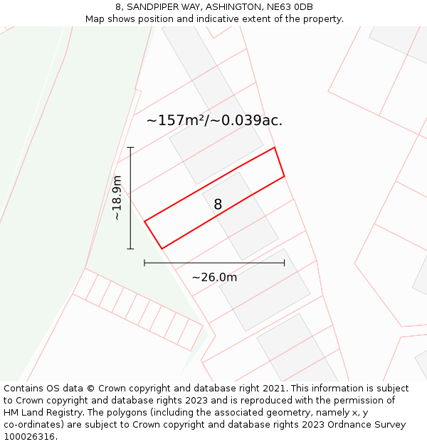 8, SANDPIPER WAY, ASHINGTON, NE63 0DB: Plot and title map
