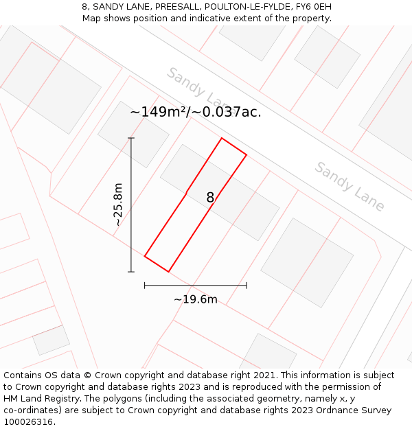 8, SANDY LANE, PREESALL, POULTON-LE-FYLDE, FY6 0EH: Plot and title map
