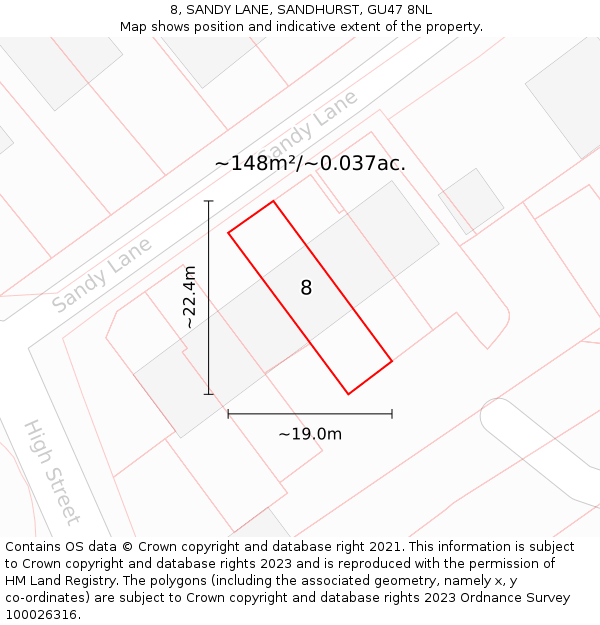 8, SANDY LANE, SANDHURST, GU47 8NL: Plot and title map