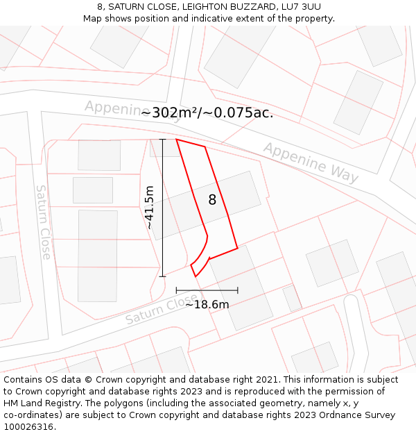 8, SATURN CLOSE, LEIGHTON BUZZARD, LU7 3UU: Plot and title map