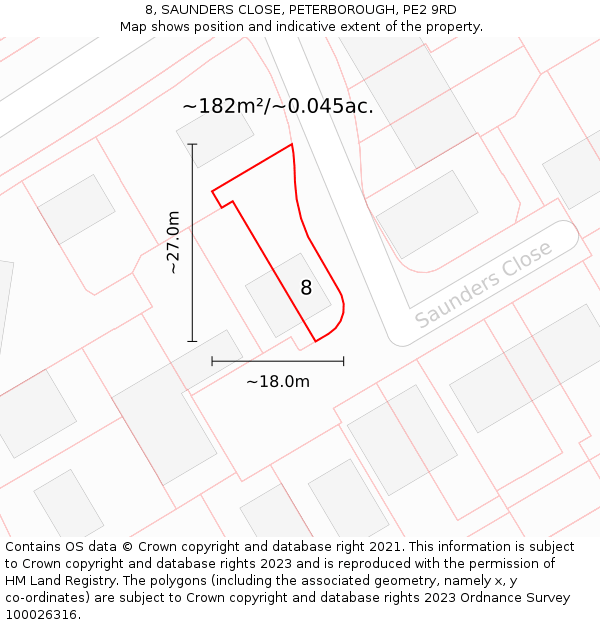 8, SAUNDERS CLOSE, PETERBOROUGH, PE2 9RD: Plot and title map