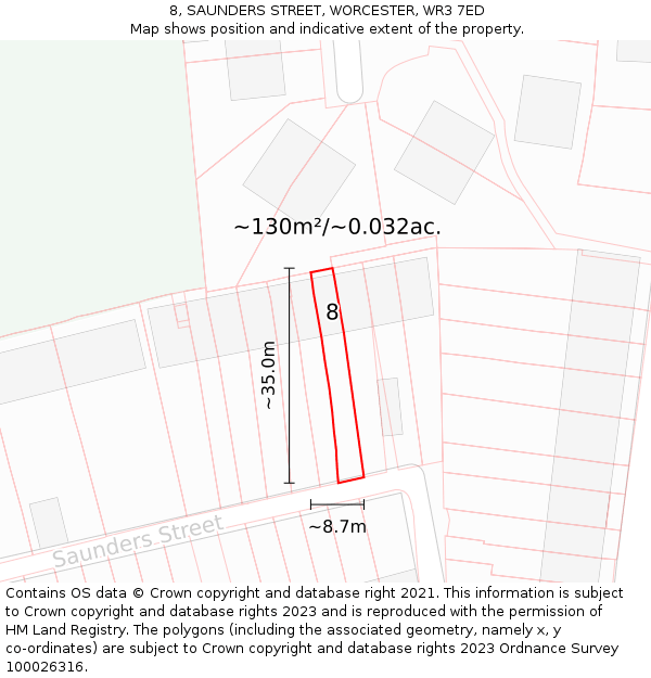 8, SAUNDERS STREET, WORCESTER, WR3 7ED: Plot and title map