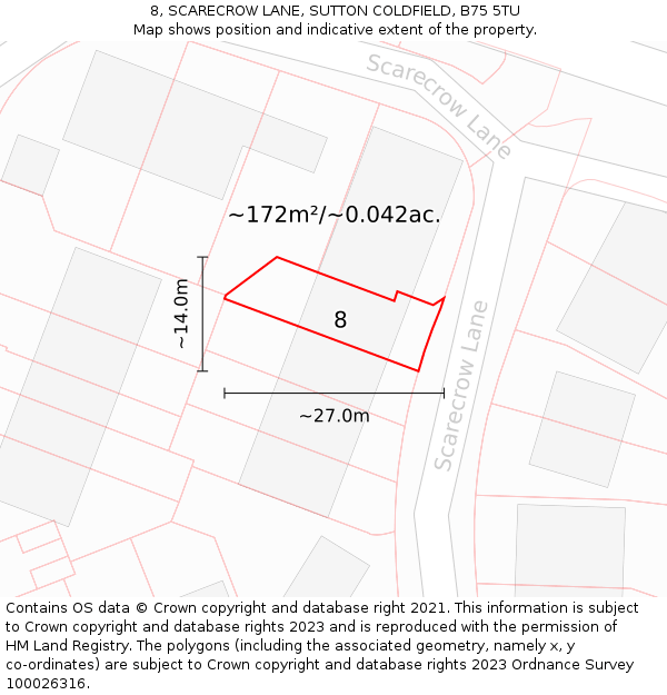 8, SCARECROW LANE, SUTTON COLDFIELD, B75 5TU: Plot and title map