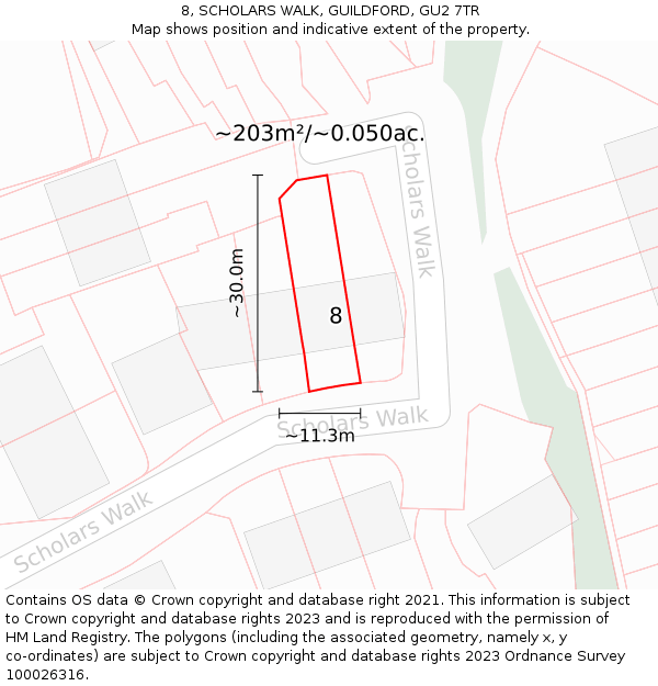 8, SCHOLARS WALK, GUILDFORD, GU2 7TR: Plot and title map