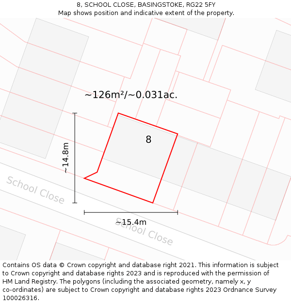 8, SCHOOL CLOSE, BASINGSTOKE, RG22 5FY: Plot and title map