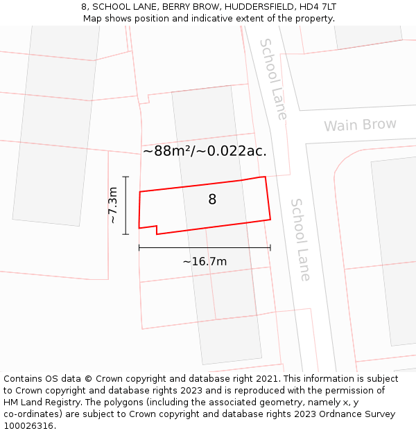 8, SCHOOL LANE, BERRY BROW, HUDDERSFIELD, HD4 7LT: Plot and title map