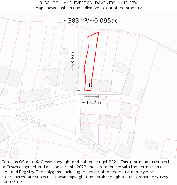 8, SCHOOL LANE, EVERDON, DAVENTRY, NN11 3BW: Plot and title map