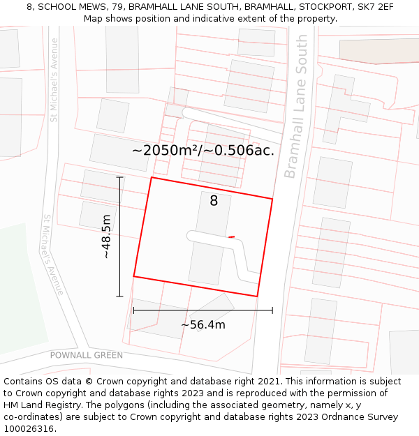8, SCHOOL MEWS, 79, BRAMHALL LANE SOUTH, BRAMHALL, STOCKPORT, SK7 2EF: Plot and title map