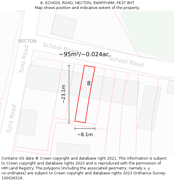 8, SCHOOL ROAD, NECTON, SWAFFHAM, PE37 8HT: Plot and title map