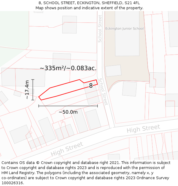 8, SCHOOL STREET, ECKINGTON, SHEFFIELD, S21 4FL: Plot and title map
