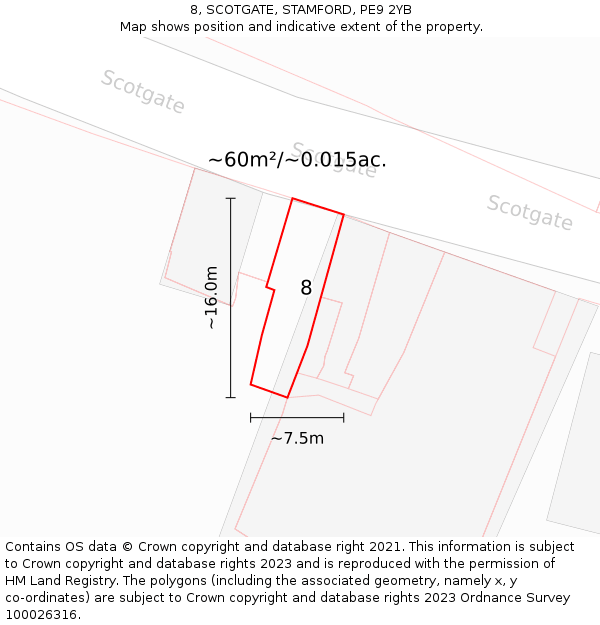 8, SCOTGATE, STAMFORD, PE9 2YB: Plot and title map
