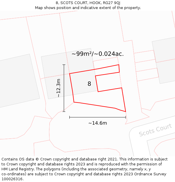 8, SCOTS COURT, HOOK, RG27 9QJ: Plot and title map
