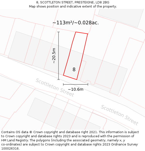 8, SCOTTLETON STREET, PRESTEIGNE, LD8 2BG: Plot and title map