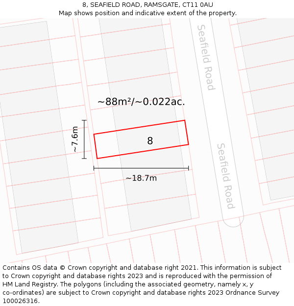 8, SEAFIELD ROAD, RAMSGATE, CT11 0AU: Plot and title map