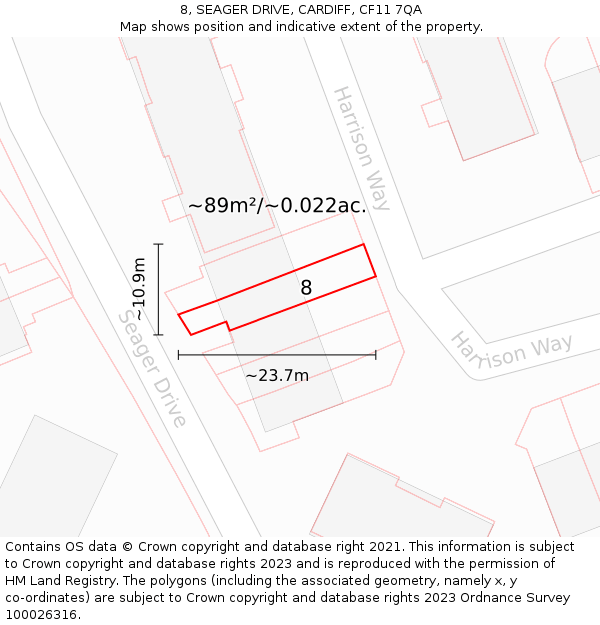 8, SEAGER DRIVE, CARDIFF, CF11 7QA: Plot and title map