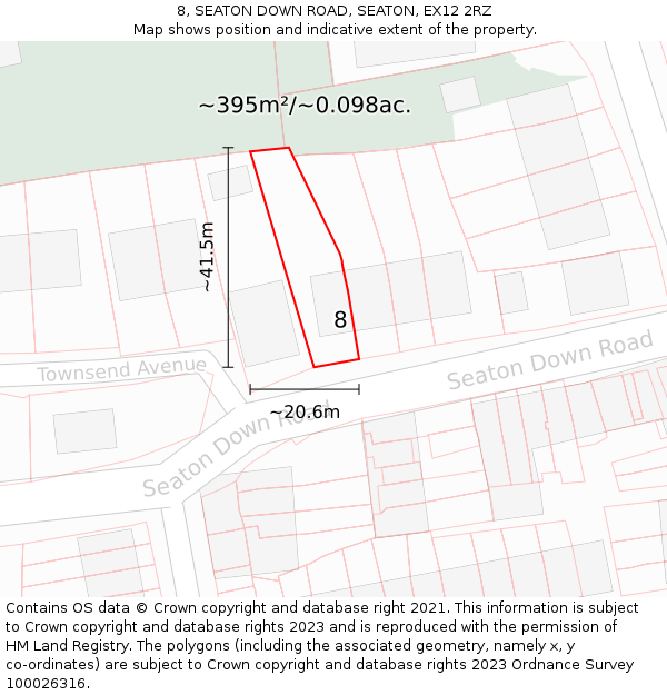 8, SEATON DOWN ROAD, SEATON, EX12 2RZ: Plot and title map