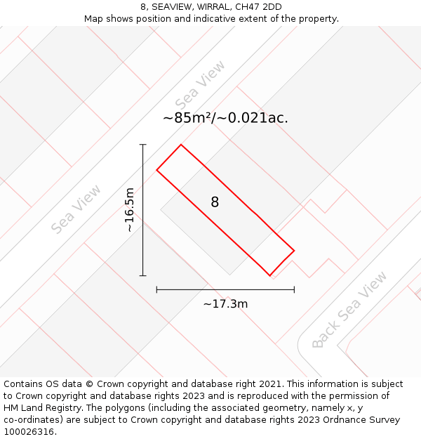 8, SEAVIEW, WIRRAL, CH47 2DD: Plot and title map