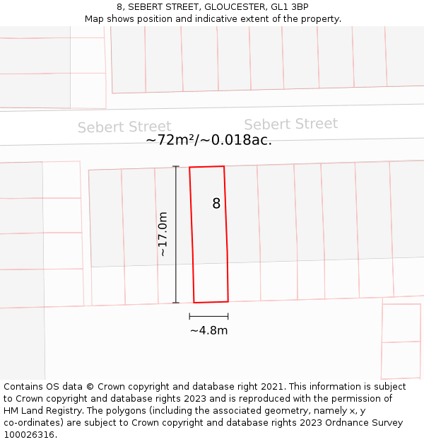 8, SEBERT STREET, GLOUCESTER, GL1 3BP: Plot and title map