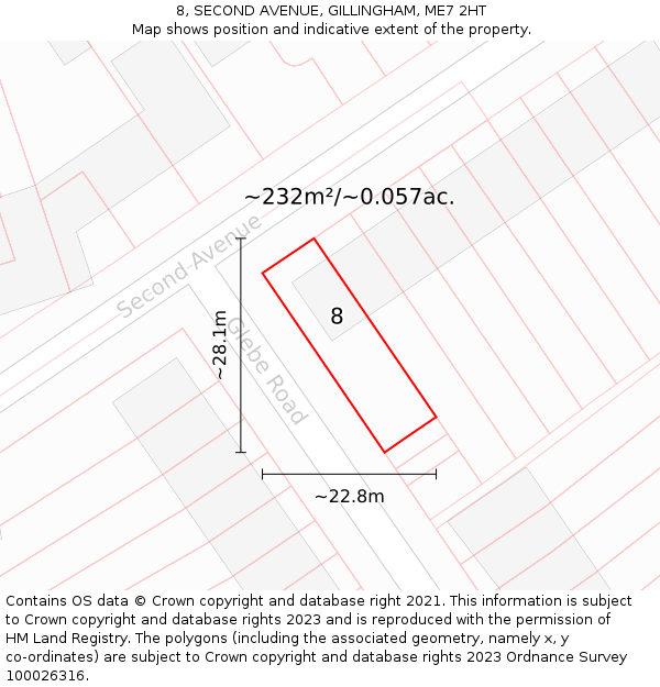 8, SECOND AVENUE, GILLINGHAM, ME7 2HT: Plot and title map
