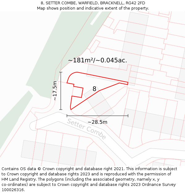 8, SETTER COMBE, WARFIELD, BRACKNELL, RG42 2FD: Plot and title map