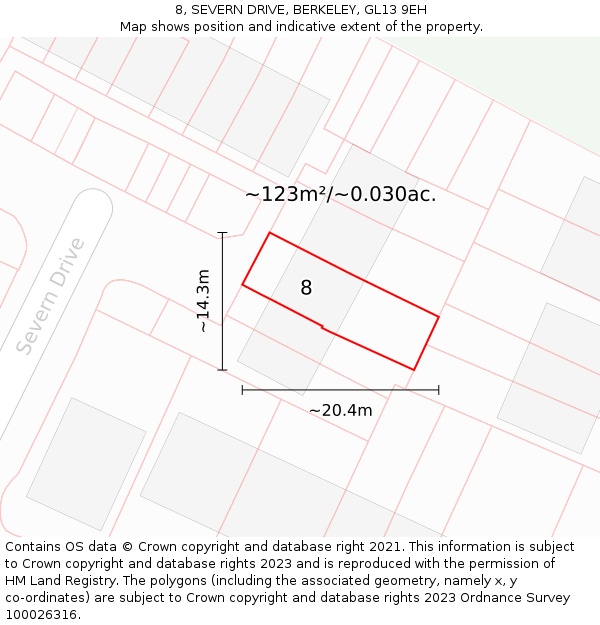 8, SEVERN DRIVE, BERKELEY, GL13 9EH: Plot and title map