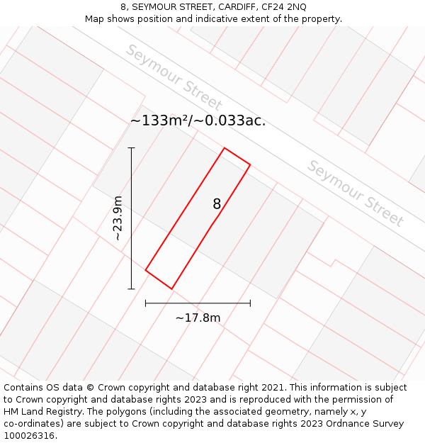 8, SEYMOUR STREET, CARDIFF, CF24 2NQ: Plot and title map