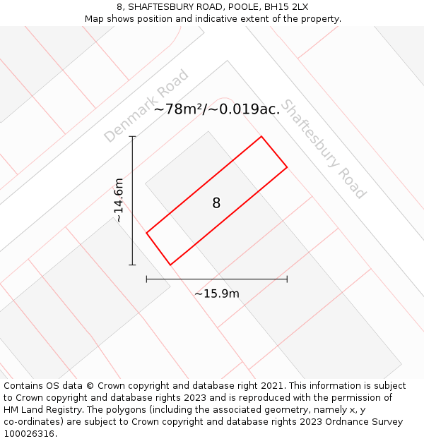 8, SHAFTESBURY ROAD, POOLE, BH15 2LX: Plot and title map