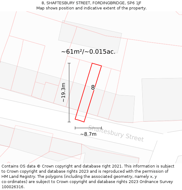 8, SHAFTESBURY STREET, FORDINGBRIDGE, SP6 1JF: Plot and title map