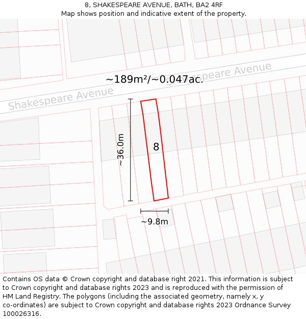 8, SHAKESPEARE AVENUE, BATH, BA2 4RF: Plot and title map