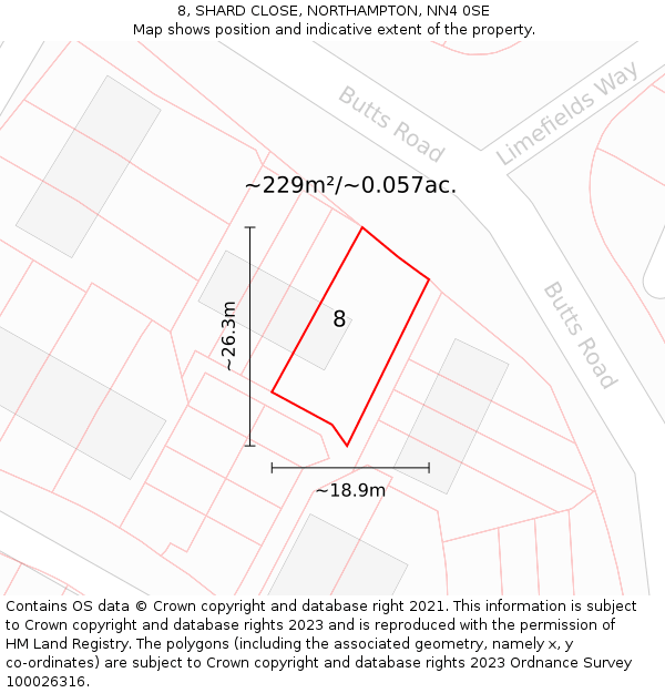 8, SHARD CLOSE, NORTHAMPTON, NN4 0SE: Plot and title map