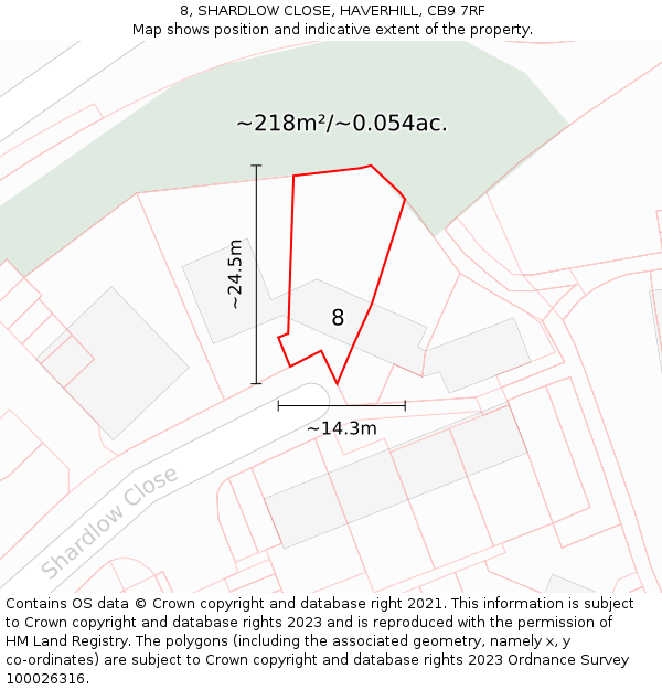 8, SHARDLOW CLOSE, HAVERHILL, CB9 7RF: Plot and title map