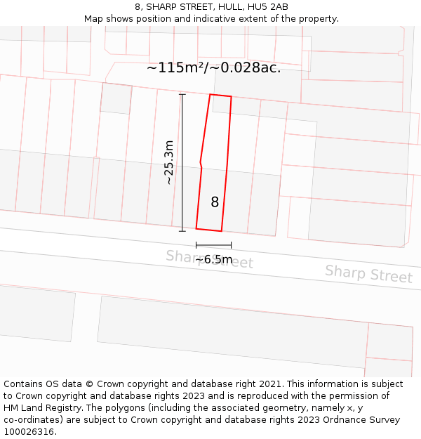 8, SHARP STREET, HULL, HU5 2AB: Plot and title map