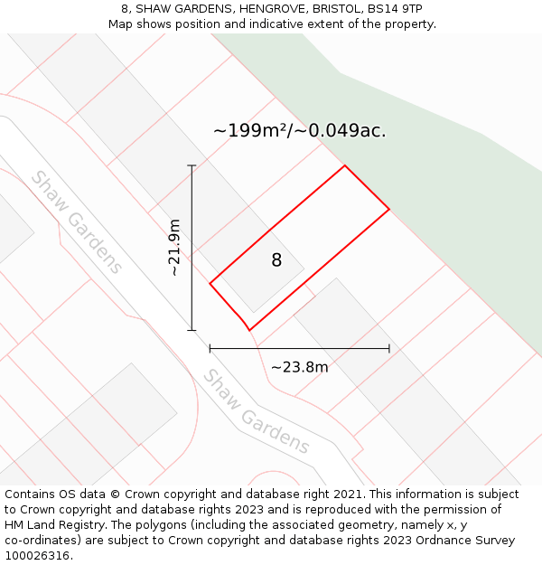 8, SHAW GARDENS, HENGROVE, BRISTOL, BS14 9TP: Plot and title map