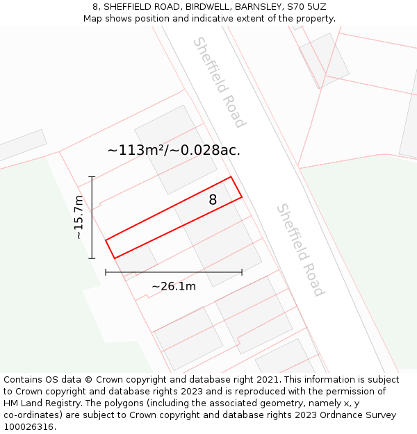 8, SHEFFIELD ROAD, BIRDWELL, BARNSLEY, S70 5UZ: Plot and title map