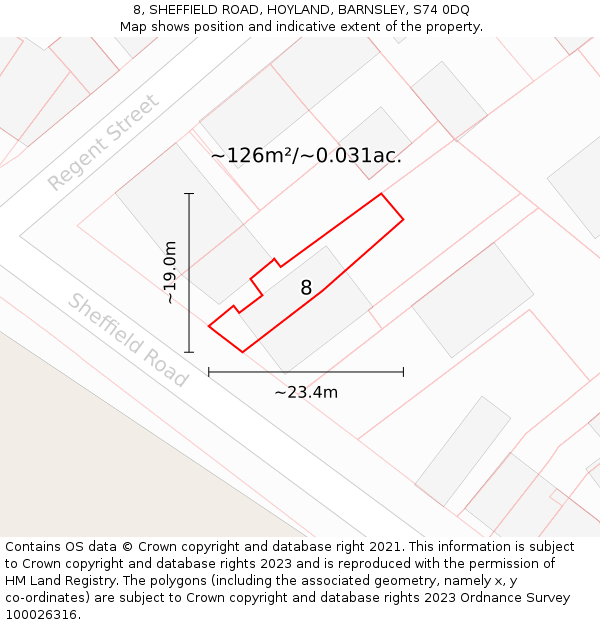 8, SHEFFIELD ROAD, HOYLAND, BARNSLEY, S74 0DQ: Plot and title map