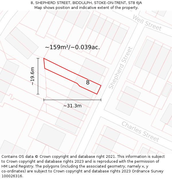 8, SHEPHERD STREET, BIDDULPH, STOKE-ON-TRENT, ST8 6JA: Plot and title map