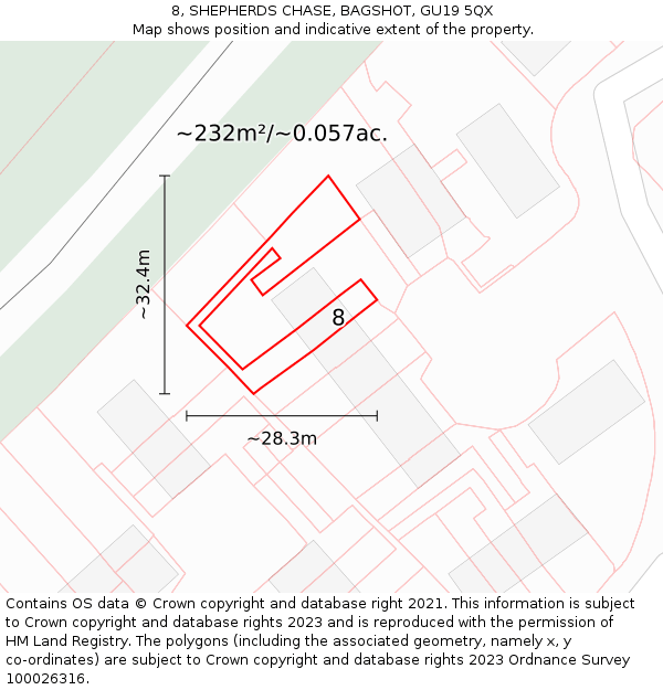 8, SHEPHERDS CHASE, BAGSHOT, GU19 5QX: Plot and title map