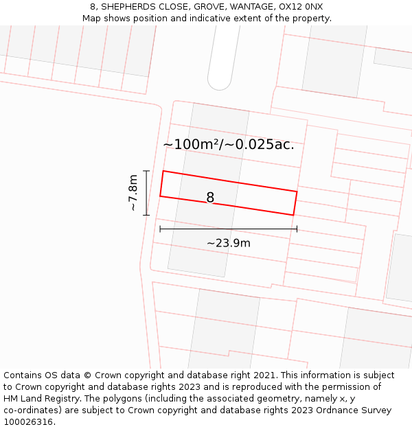 8, SHEPHERDS CLOSE, GROVE, WANTAGE, OX12 0NX: Plot and title map