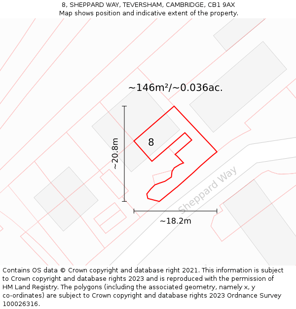 8, SHEPPARD WAY, TEVERSHAM, CAMBRIDGE, CB1 9AX: Plot and title map