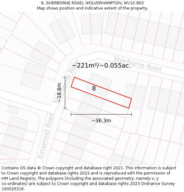 8, SHERBORNE ROAD, WOLVERHAMPTON, WV10 9ES: Plot and title map