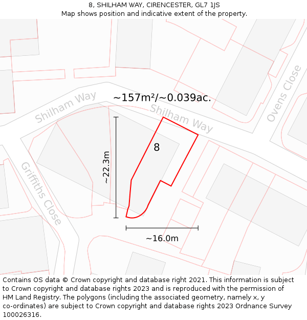 8, SHILHAM WAY, CIRENCESTER, GL7 1JS: Plot and title map