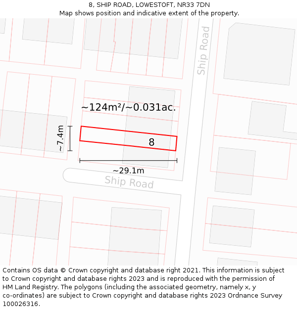 8, SHIP ROAD, LOWESTOFT, NR33 7DN: Plot and title map
