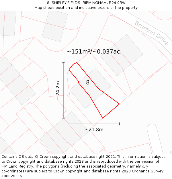 8, SHIPLEY FIELDS, BIRMINGHAM, B24 9BW: Plot and title map