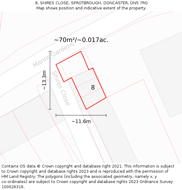 8, SHIRES CLOSE, SPROTBROUGH, DONCASTER, DN5 7RG: Plot and title map