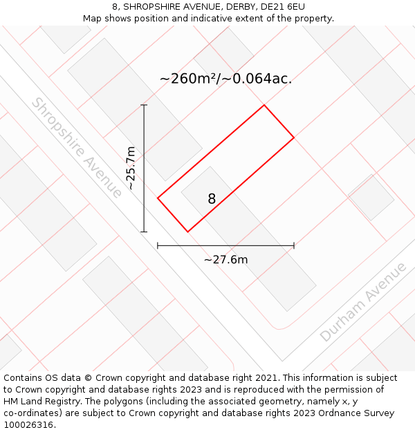 8, SHROPSHIRE AVENUE, DERBY, DE21 6EU: Plot and title map