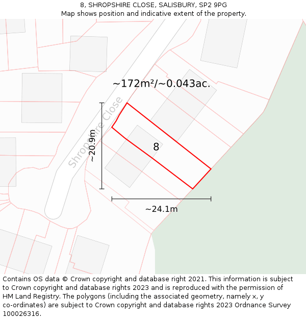 8, SHROPSHIRE CLOSE, SALISBURY, SP2 9PG: Plot and title map